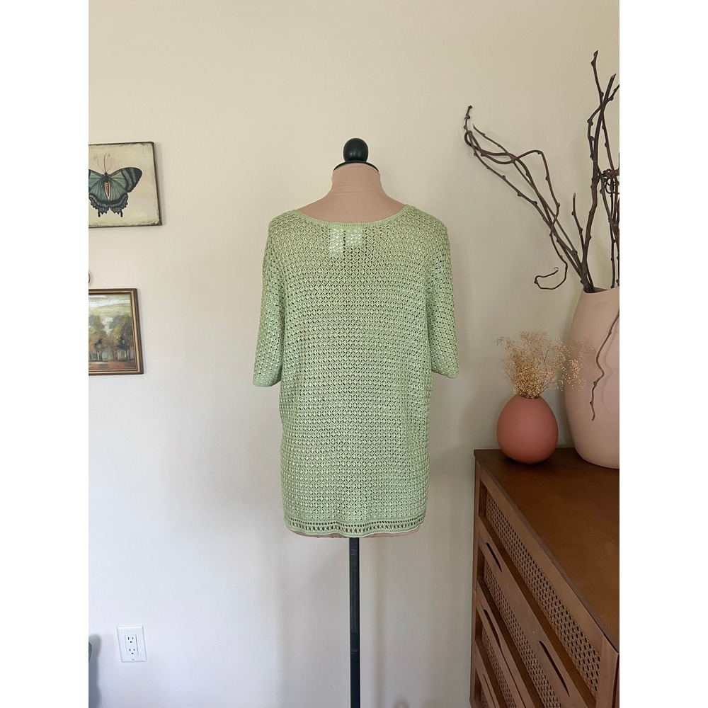Vintage Liz Claiborne Green Open Knit Cardigan - Picture 2 of 6